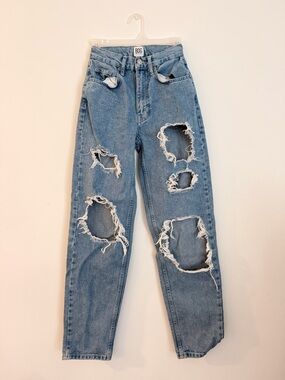 BDG Light Blue High Rise Baggy Jeans with Large Distressed Holes